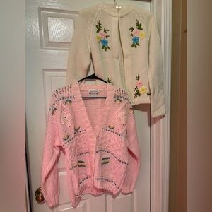 Vintage 1970s Korean Hand Knitted Pastel Cardigans Sweater Pair